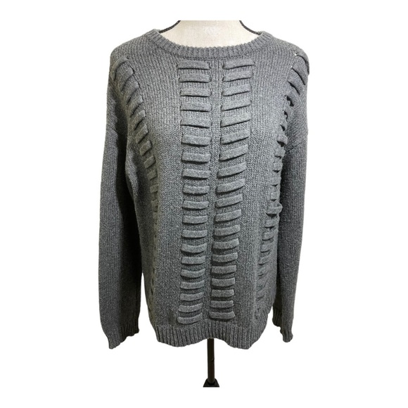Vince Camuto womens lace through detail cotton blend grey sweater size Large - Picture 3 of 10